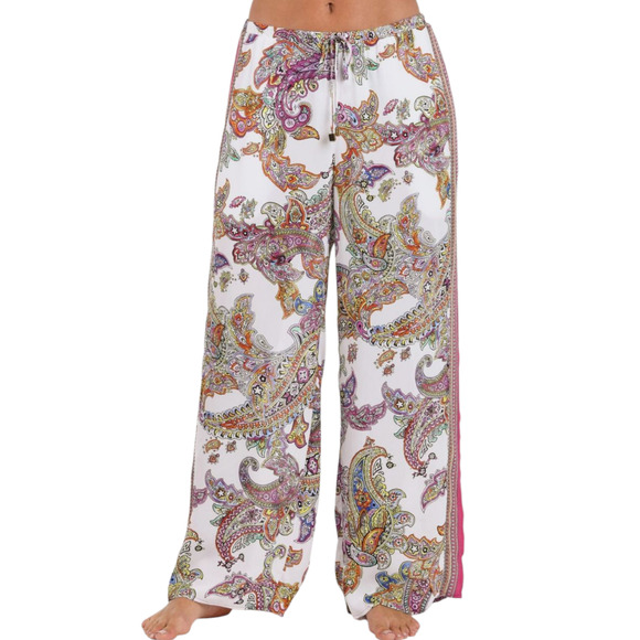 L'Agence Geraldine Cover Up Pant White Multi Paisley Print Relaxed S NEW - Picture 1 of 10
